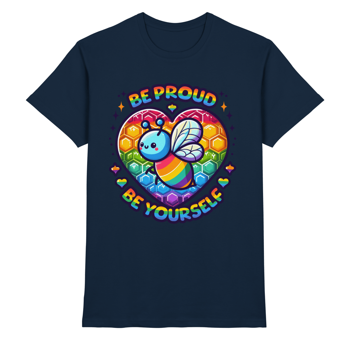 Be Proud, Be Yourself – Süße Regenbogen - Biene - Heavy Cotton T-Shirt - FaunaFeels Onlineshop Unisex - Shirts
