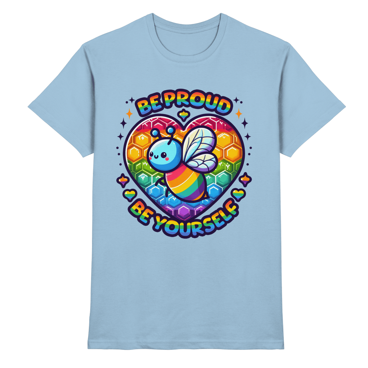 Be Proud, Be Yourself – Süße Regenbogen - Biene - Heavy Cotton T-Shirt - FaunaFeels Onlineshop Unisex - Shirts