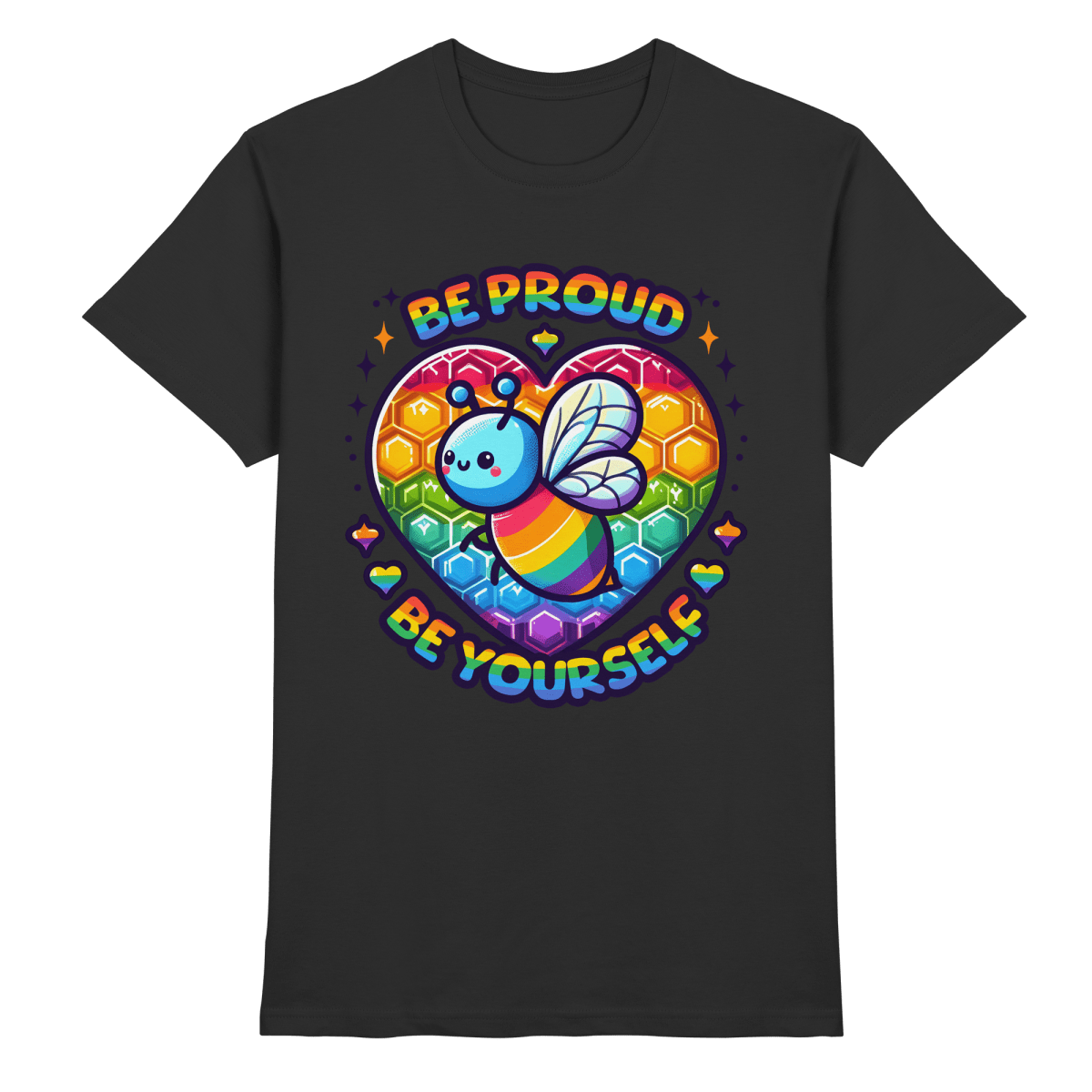 Be Proud, Be Yourself – Süße Regenbogen - Biene - Heavy Cotton T-Shirt - FaunaFeels Onlineshop Unisex - Shirts