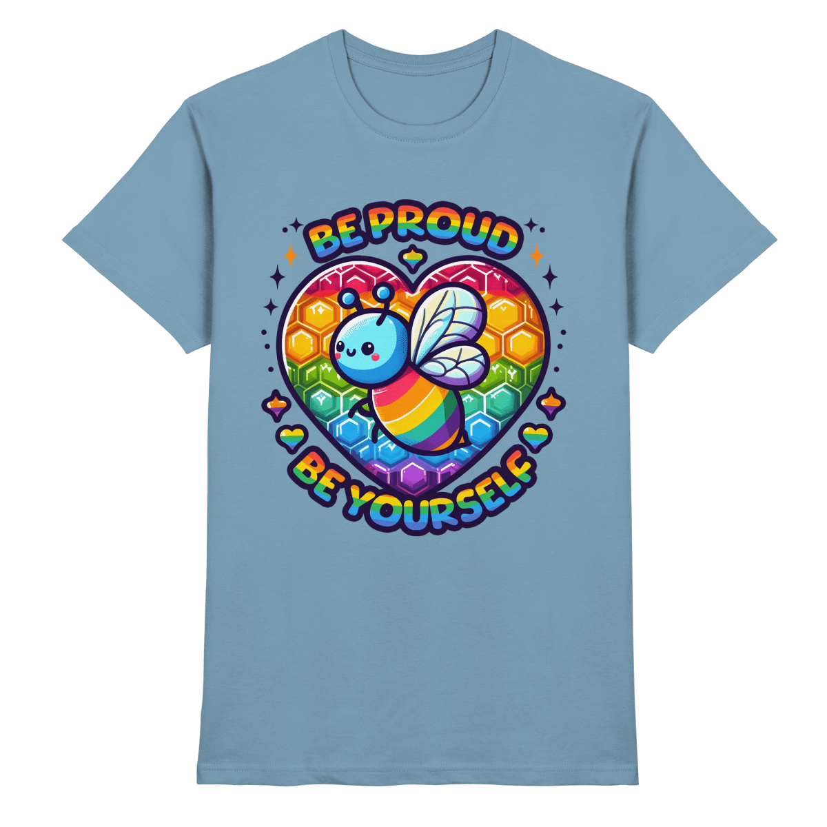 Be Proud, Be Yourself – Süße Regenbogen - Biene - Heavy Cotton T-Shirt - FaunaFeels Onlineshop Unisex - Shirts