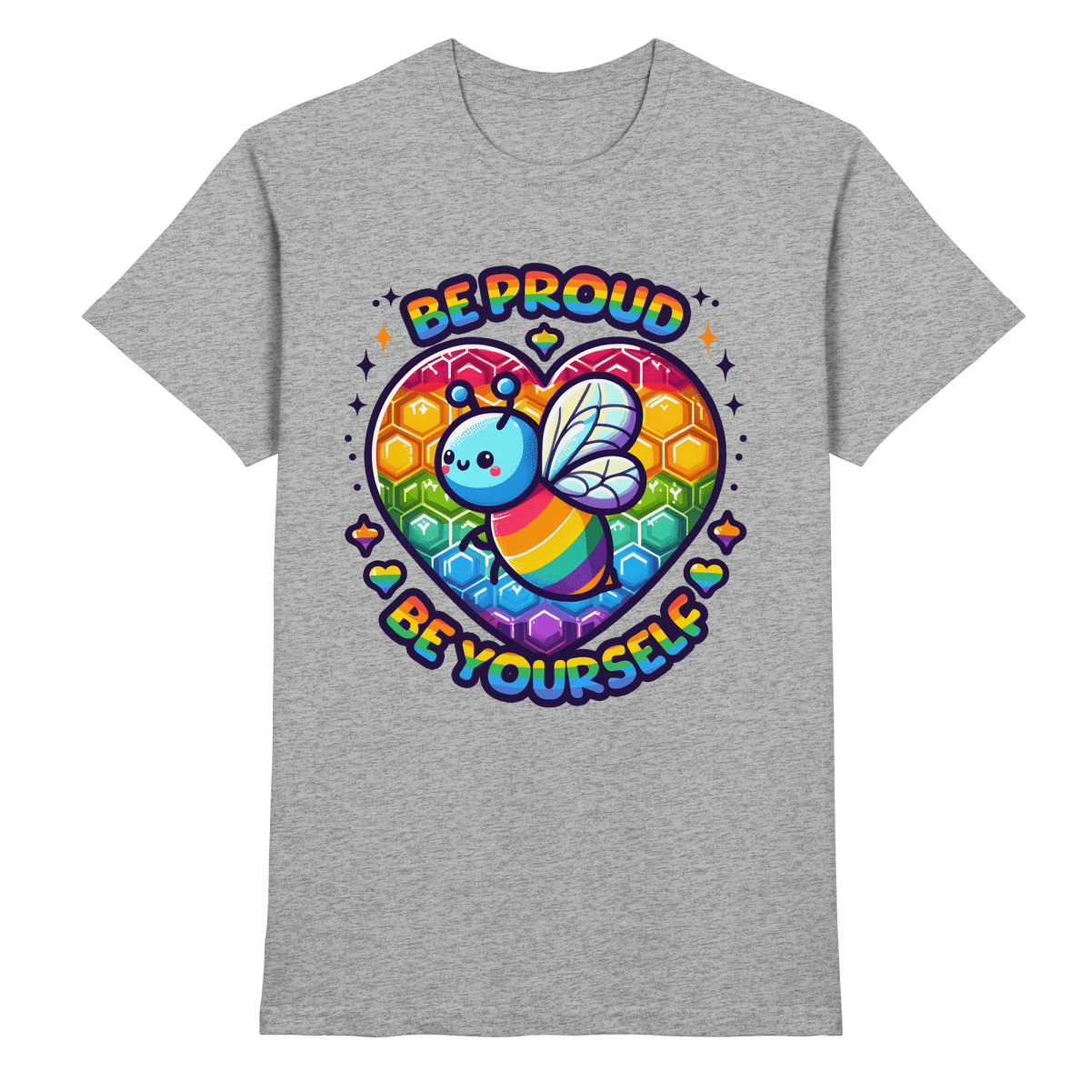 Be Proud, Be Yourself – Süße Regenbogen - Biene - Heavy Cotton T-Shirt - FaunaFeels Onlineshop Unisex - Shirts