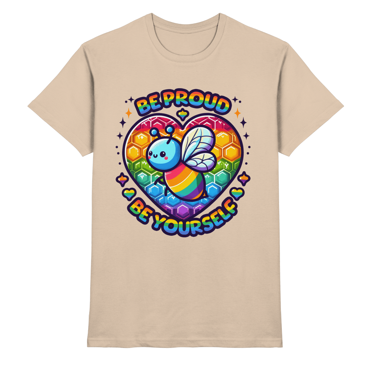 Be Proud, Be Yourself – Süße Regenbogen - Biene - Heavy Cotton T-Shirt - FaunaFeels Onlineshop Unisex - Shirts