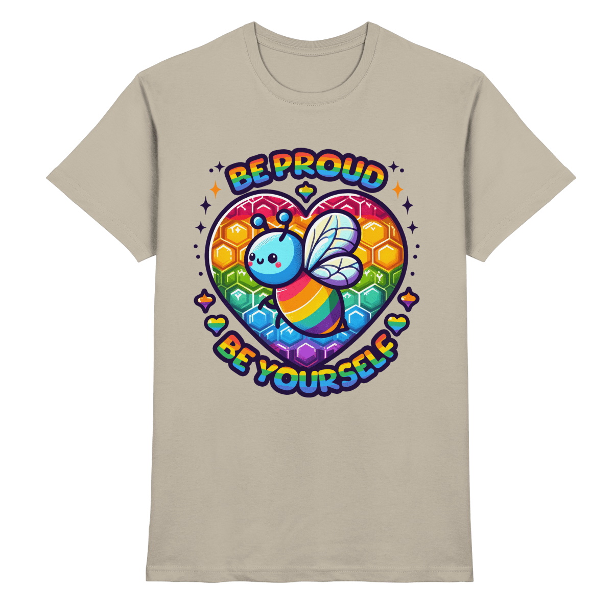 Be Proud, Be Yourself – Süße Regenbogen - Biene - Heavy Cotton T-Shirt - FaunaFeels Onlineshop Unisex - Shirts