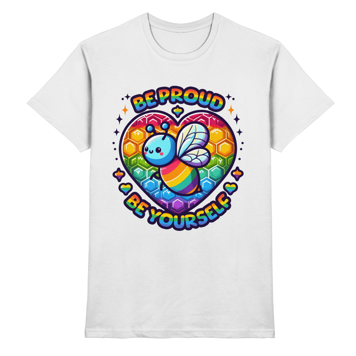Be Proud, Be Yourself – Süße Regenbogen - Biene - Heavy Cotton T-Shirt - FaunaFeels Onlineshop Unisex - Shirts