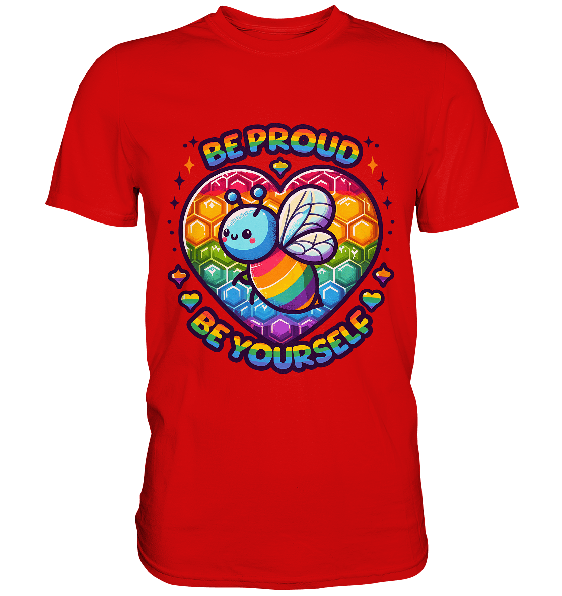 Be Proud, Be Yourself – Süße Regenbogen - Biene - Premium Shirt - FaunaFeels Onlineshop Unisex - Shirts