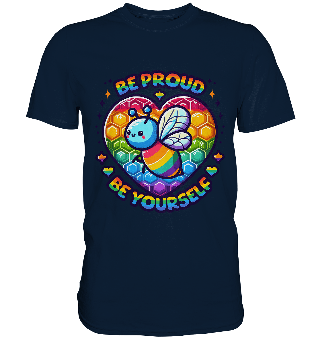 Be Proud, Be Yourself – Süße Regenbogen - Biene - Premium Shirt - FaunaFeels Onlineshop Unisex - Shirts