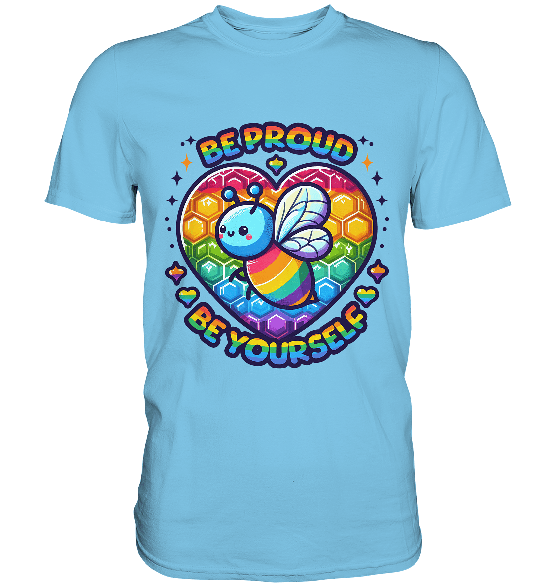 Be Proud, Be Yourself – Süße Regenbogen - Biene - Premium Shirt - FaunaFeels Onlineshop Unisex - Shirts