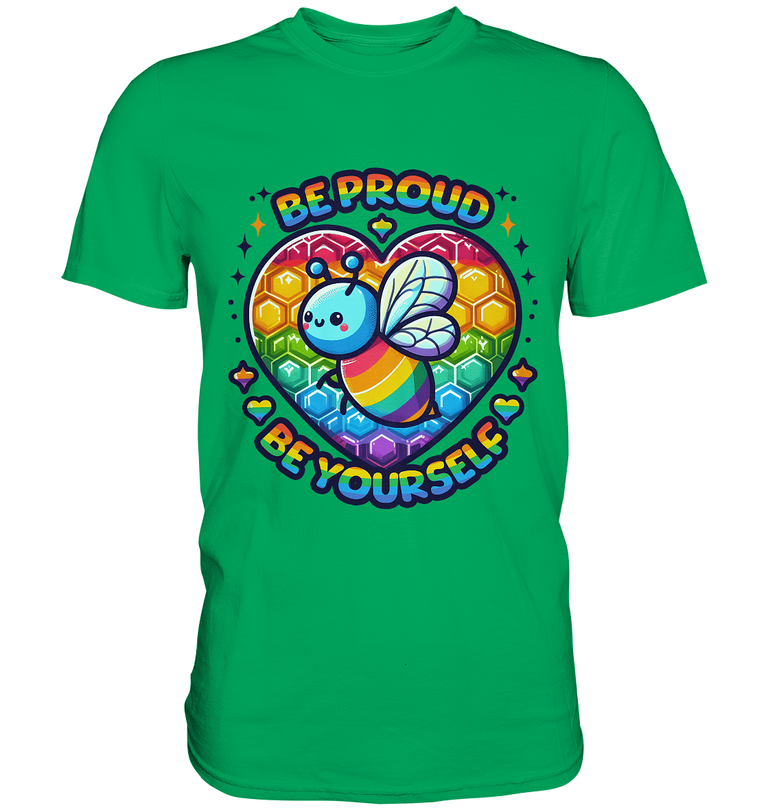 Be Proud, Be Yourself – Süße Regenbogen - Biene - Premium Shirt - FaunaFeels Onlineshop Unisex - Shirts