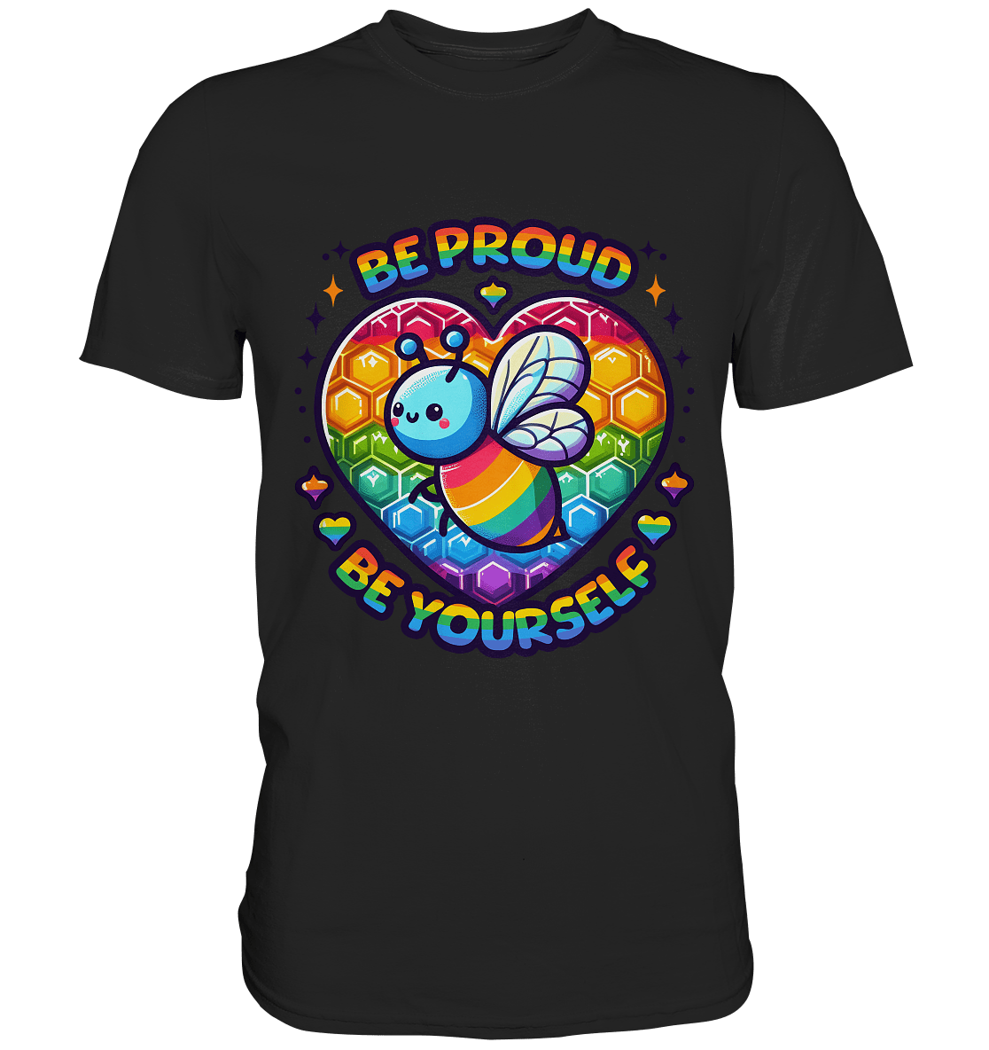 Be Proud, Be Yourself – Süße Regenbogen - Biene - Premium Shirt - FaunaFeels Onlineshop Unisex - Shirts