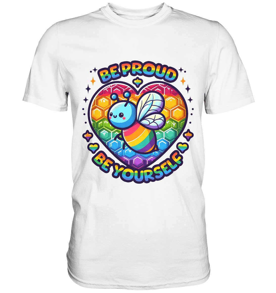 Be Proud, Be Yourself – Süße Regenbogen - Biene - Premium Shirt - FaunaFeels Onlineshop Unisex - Shirts