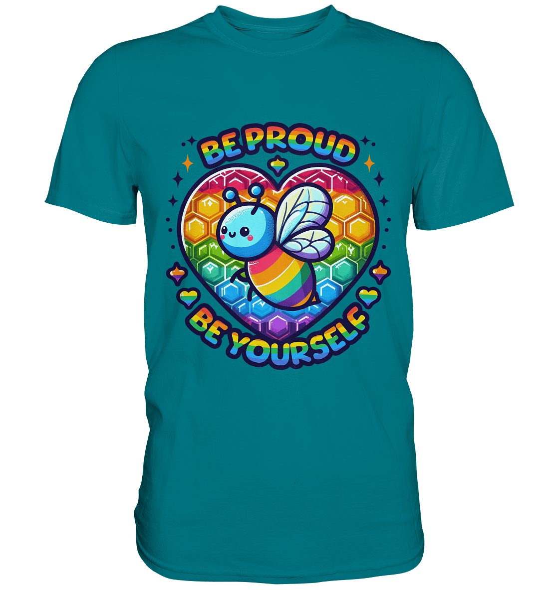 Be Proud, Be Yourself – Süße Regenbogen - Biene - Premium Shirt - FaunaFeels Onlineshop Unisex - Shirts