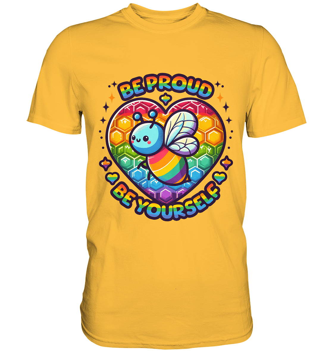 Be Proud, Be Yourself – Süße Regenbogen - Biene - Premium Shirt - FaunaFeels Onlineshop Unisex - Shirts