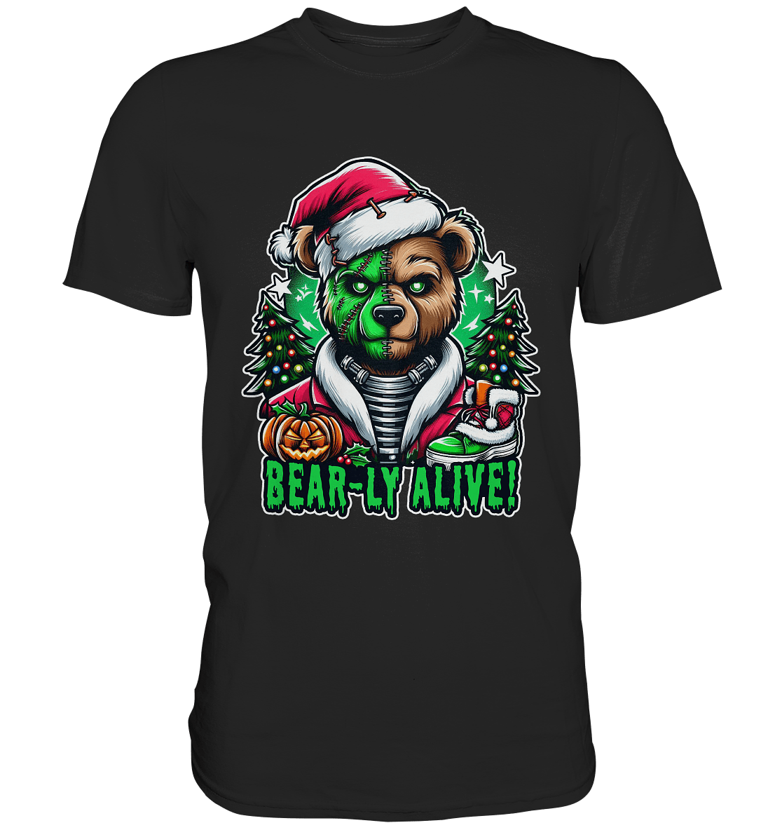 Bear - ly Alive! – Der schaurigste Halloween - /Weihnachtsbär aller Zeiten! - Premium Shirt - FaunaFeels Onlineshop Unisex - Shirts