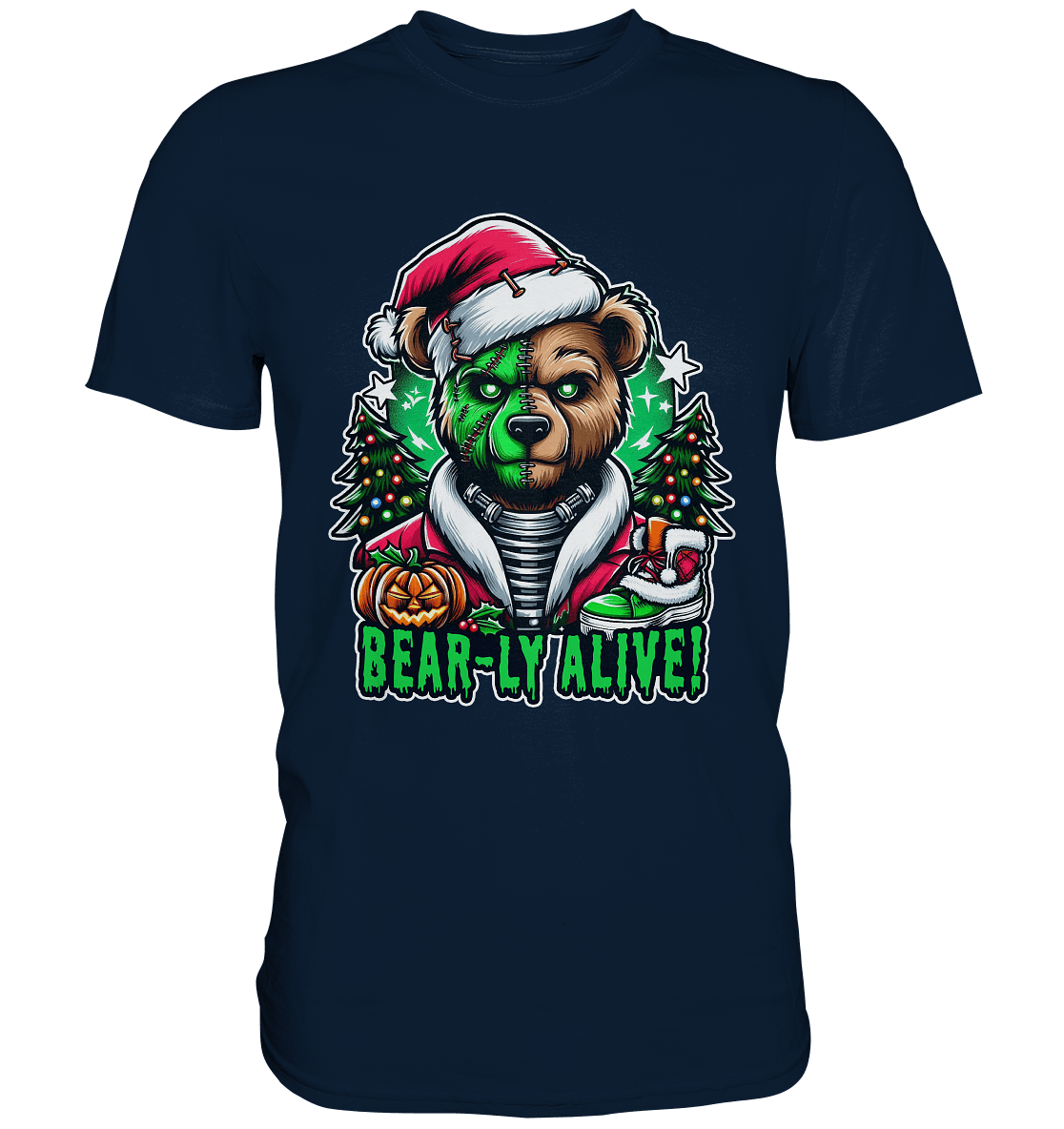 Bear - ly Alive! – Der schaurigste Halloween - /Weihnachtsbär aller Zeiten! - Premium Shirt - FaunaFeels Onlineshop Unisex - Shirts