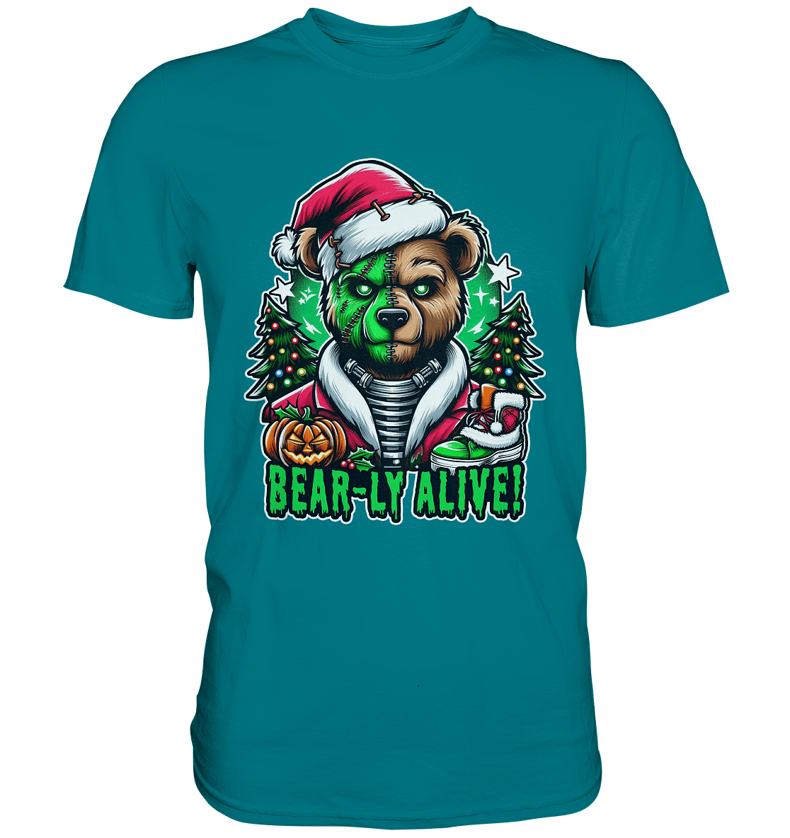 Bear - ly Alive! – Der schaurigste Halloween - /Weihnachtsbär aller Zeiten! - Premium Shirt - FaunaFeels Onlineshop Unisex - Shirts
