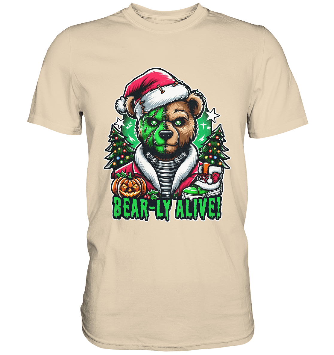 Bear - ly Alive! – Der schaurigste Halloween - /Weihnachtsbär aller Zeiten! - Premium Shirt - FaunaFeels Onlineshop Unisex - Shirts