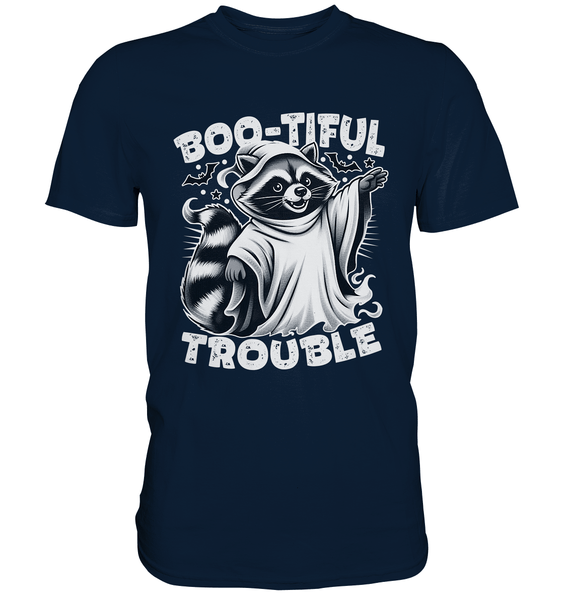 Boo - tiful Trouble – Der freche Waschbär mit Geister - Charm! - Premium Shirt - FaunaFeels Onlineshop Unisex - Shirts