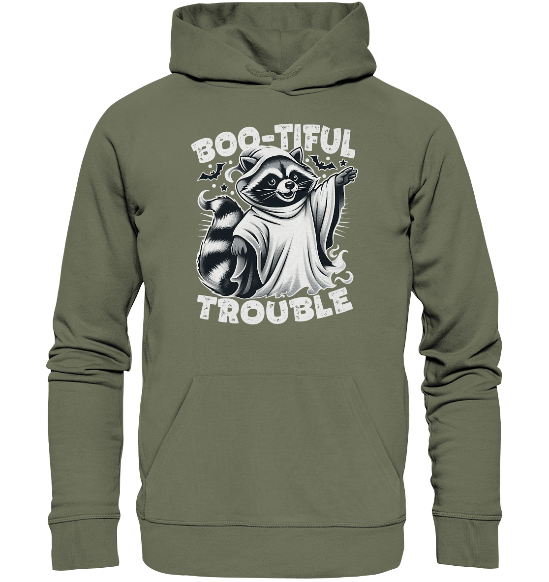 Boo - tiful Trouble – Der freche Waschbär mit Geister - Charm! - Premium Unisex Hoodie - FaunaFeels Onlineshop Hoodies