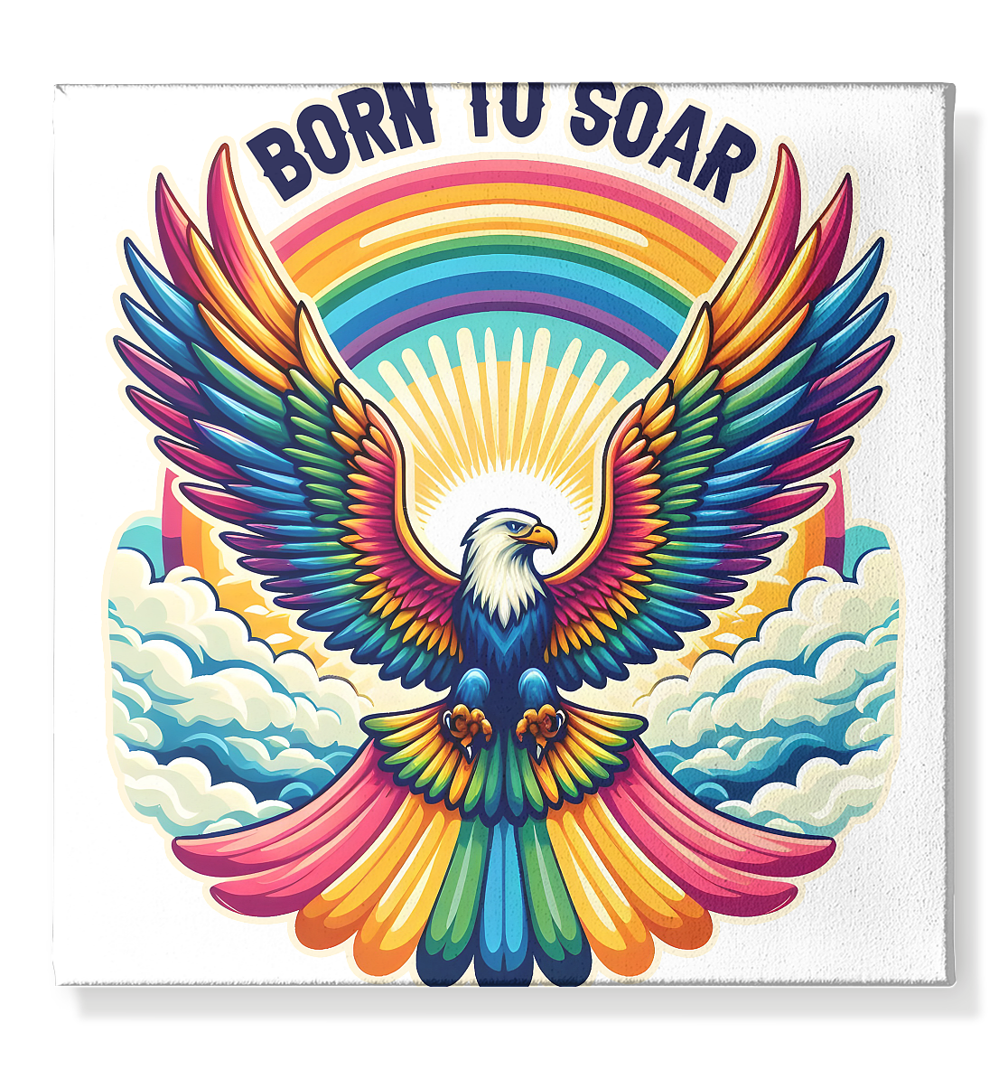 Born to Soar – Farbenprächtiger Adler mit Regenbogenflügeln - Leinwand 50x50cm - FaunaFeels Onlineshop Wall Art