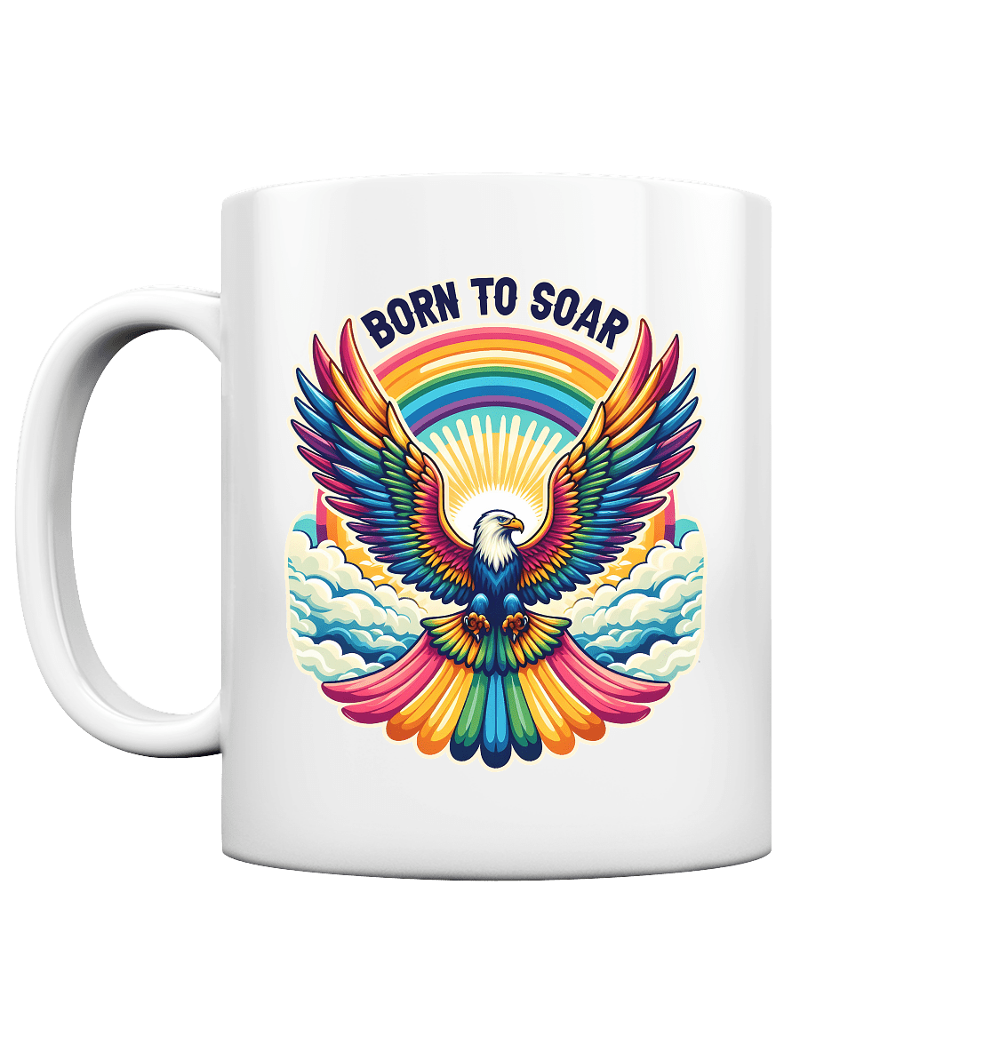 Born to Soar – Farbenprächtiger Adler mit Regenbogenflügeln - Tasse glossy - FaunaFeels Onlineshop Trinkgefäße