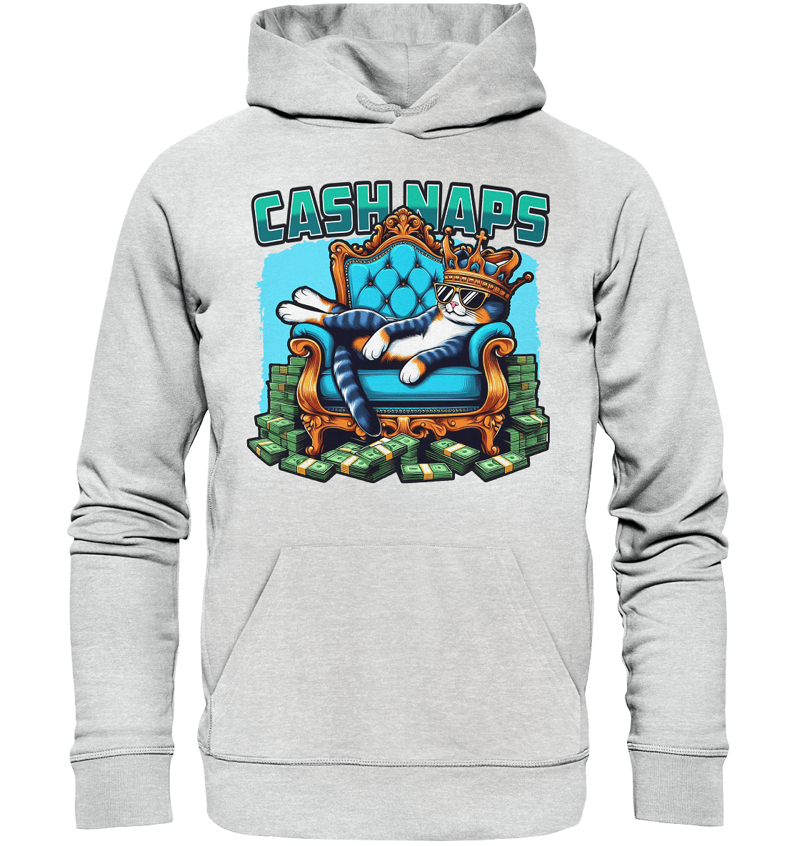 Cash Naps – Königliche Katze auf Geldthron - Premium Unisex Hoodie - FaunaFeels Onlineshop Hoodies