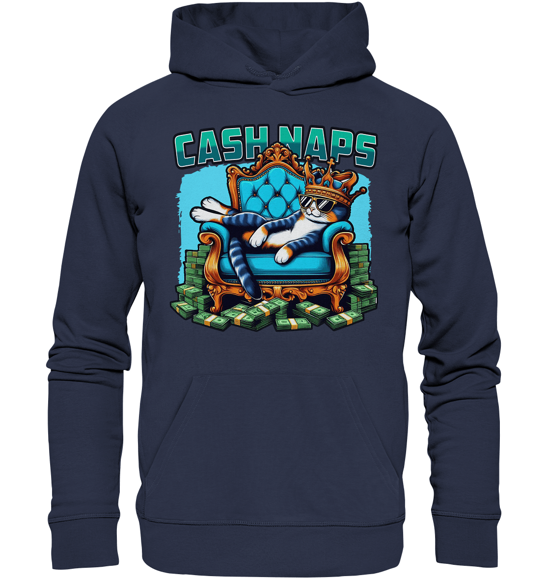 Cash Naps – Königliche Katze auf Geldthron - Premium Unisex Hoodie - FaunaFeels Onlineshop Hoodies