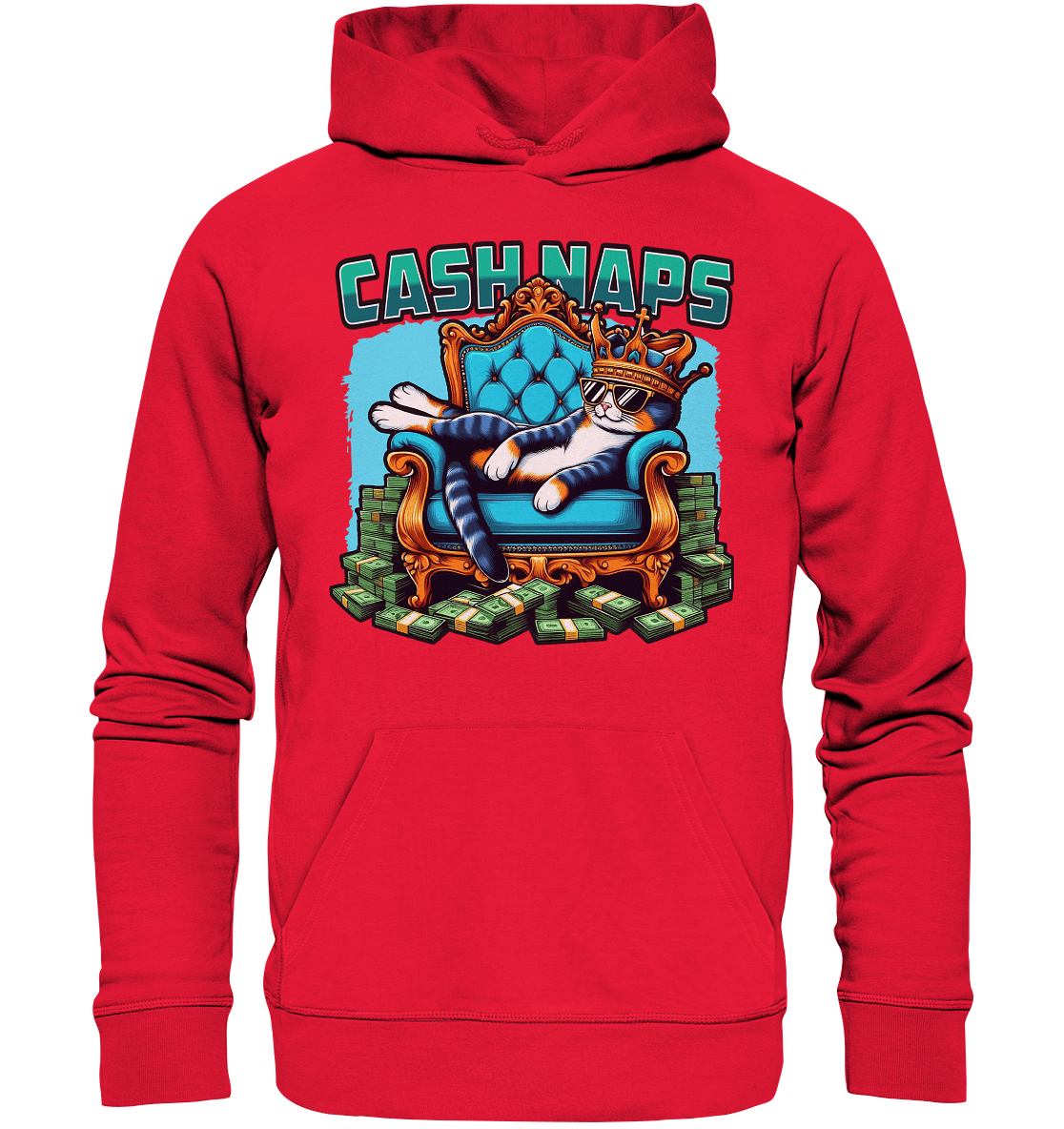 Cash Naps – Königliche Katze auf Geldthron - Premium Unisex Hoodie - FaunaFeels Onlineshop Hoodies