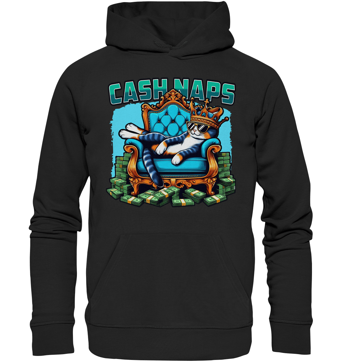 Cash Naps – Königliche Katze auf Geldthron - Premium Unisex Hoodie - FaunaFeels Onlineshop Hoodies