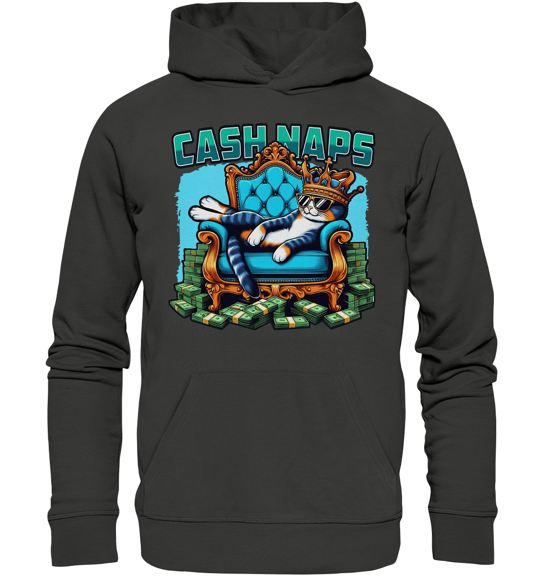 Cash Naps – Königliche Katze auf Geldthron - Premium Unisex Hoodie - FaunaFeels Onlineshop Hoodies