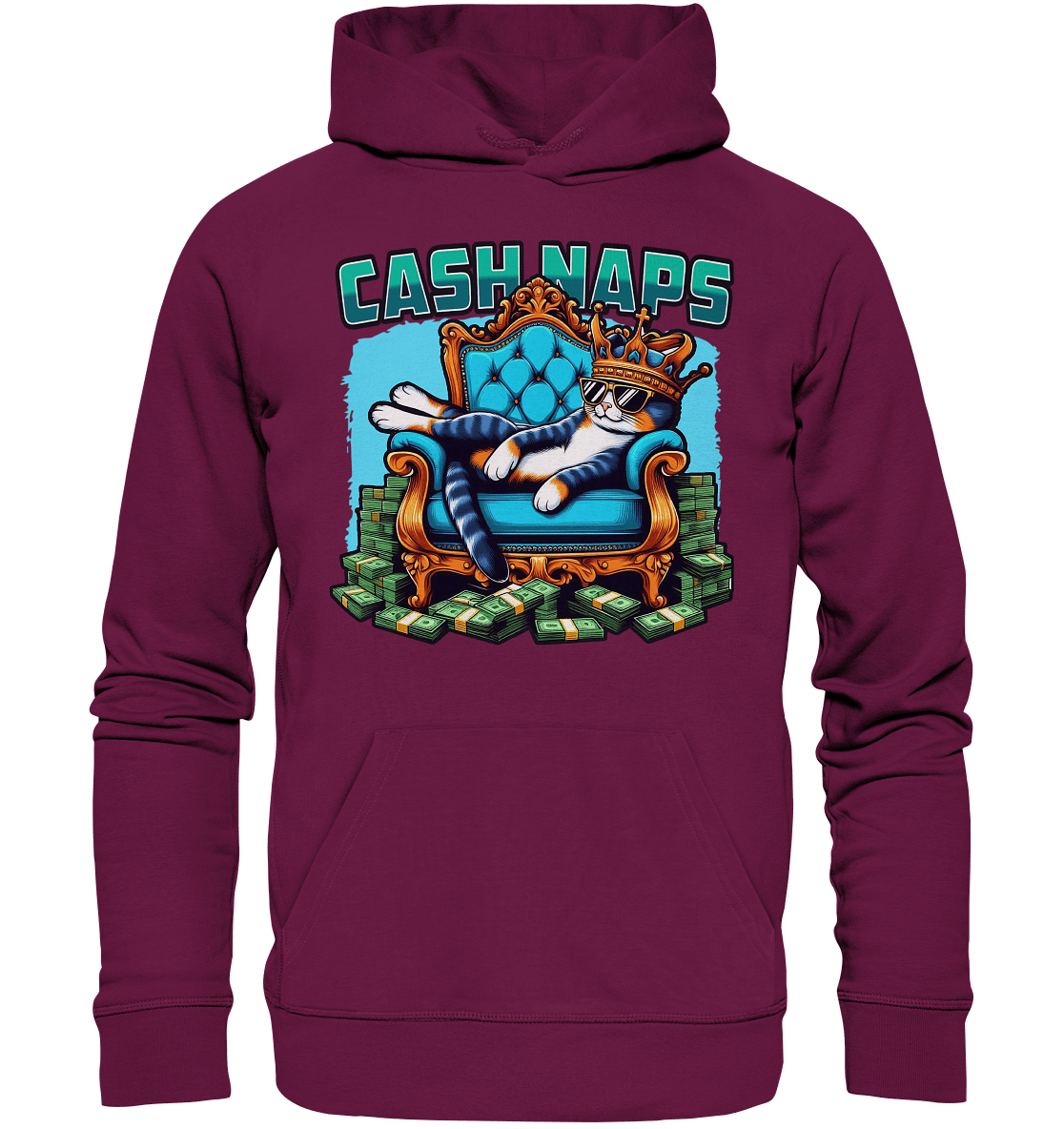 Cash Naps – Königliche Katze auf Geldthron - Premium Unisex Hoodie - FaunaFeels Onlineshop Hoodies
