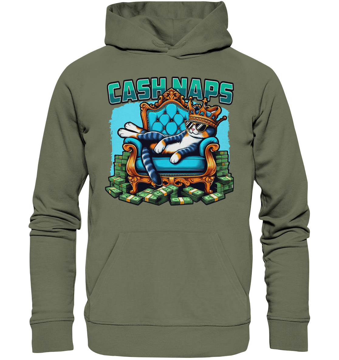 Cash Naps – Königliche Katze auf Geldthron - Premium Unisex Hoodie - FaunaFeels Onlineshop Hoodies