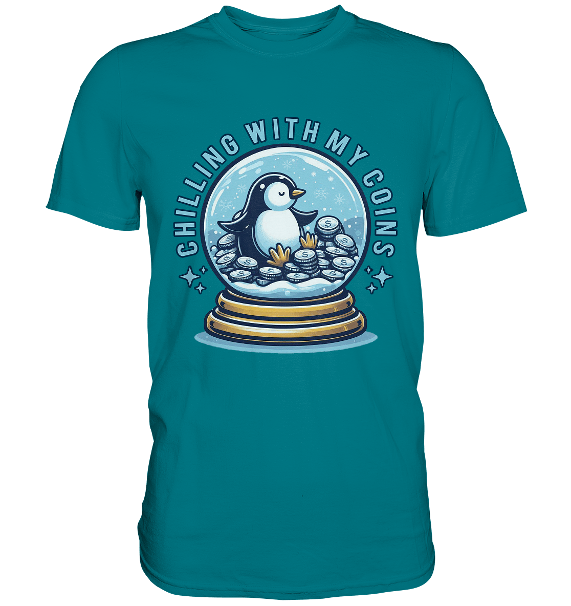 Chilling with My Coins – Entspannter Pinguin - Premium Shirt - FaunaFeels Onlineshop Unisex - Shirts
