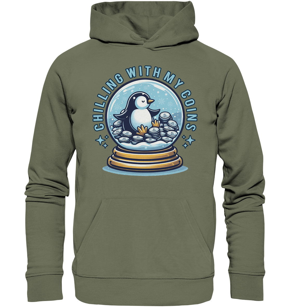 Chilling with My Coins – Entspannter Pinguin - Premium Unisex Hoodie - FaunaFeels Onlineshop Hoodies