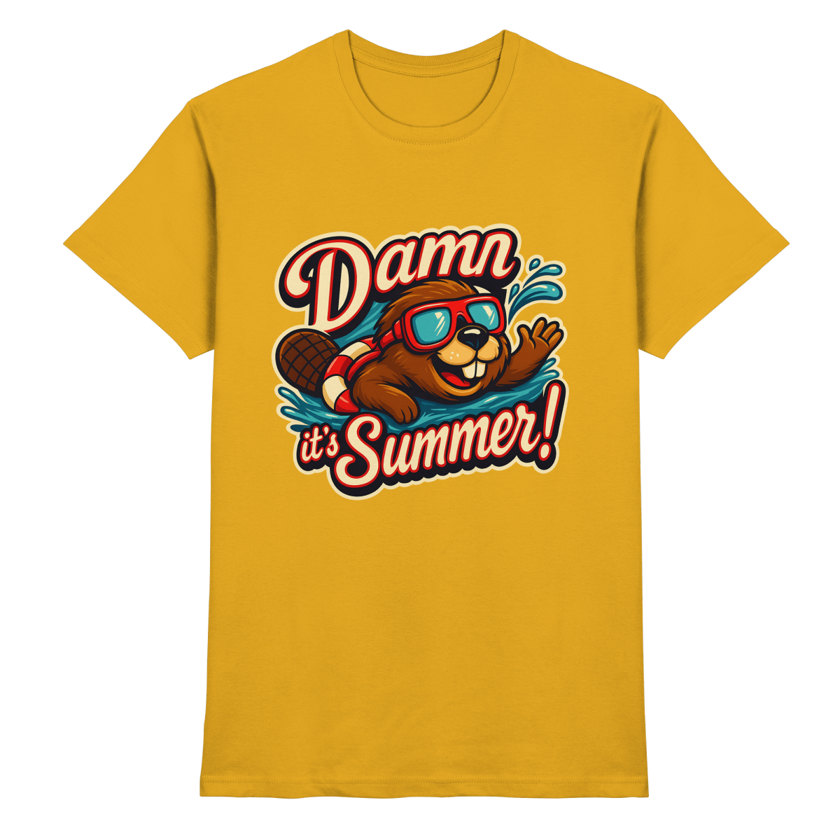 Damn it’s Summer! – Lustiges Biber - Motiv mit Schwimmring und Sonnenbrille für Sommerlaune - Heavy Cotton T-Shirt - FaunaFeels Onlineshop Unisex - Shirts