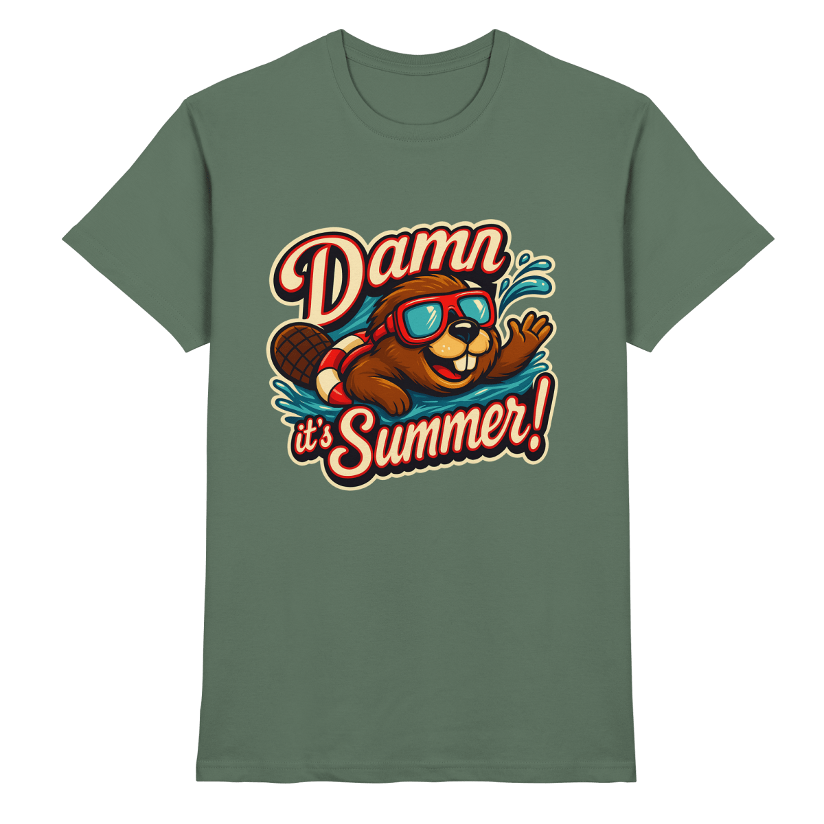 Damn it’s Summer! – Lustiges Biber - Motiv mit Schwimmring und Sonnenbrille für Sommerlaune - Heavy Cotton T-Shirt - FaunaFeels Onlineshop Unisex - Shirts