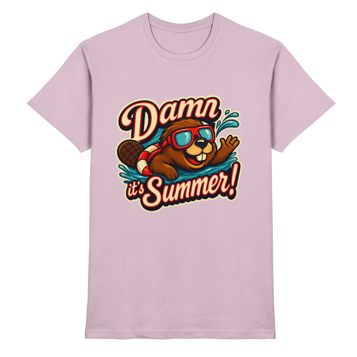 Damn it’s Summer! – Lustiges Biber - Motiv mit Schwimmring und Sonnenbrille für Sommerlaune - Heavy Cotton T-Shirt - FaunaFeels Onlineshop Unisex - Shirts
