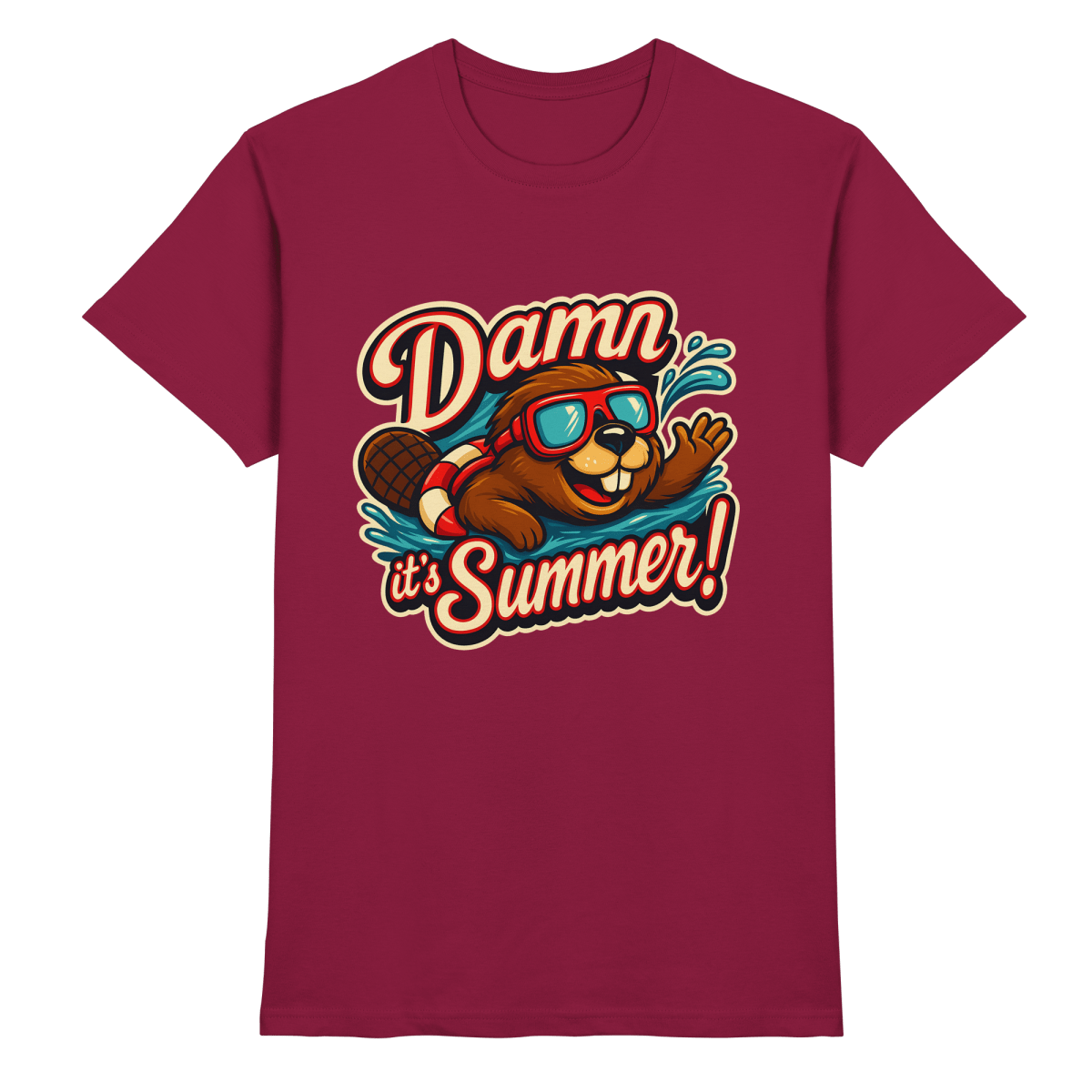 Damn it’s Summer! – Lustiges Biber - Motiv mit Schwimmring und Sonnenbrille für Sommerlaune - Heavy Cotton T-Shirt - FaunaFeels Onlineshop Unisex - Shirts