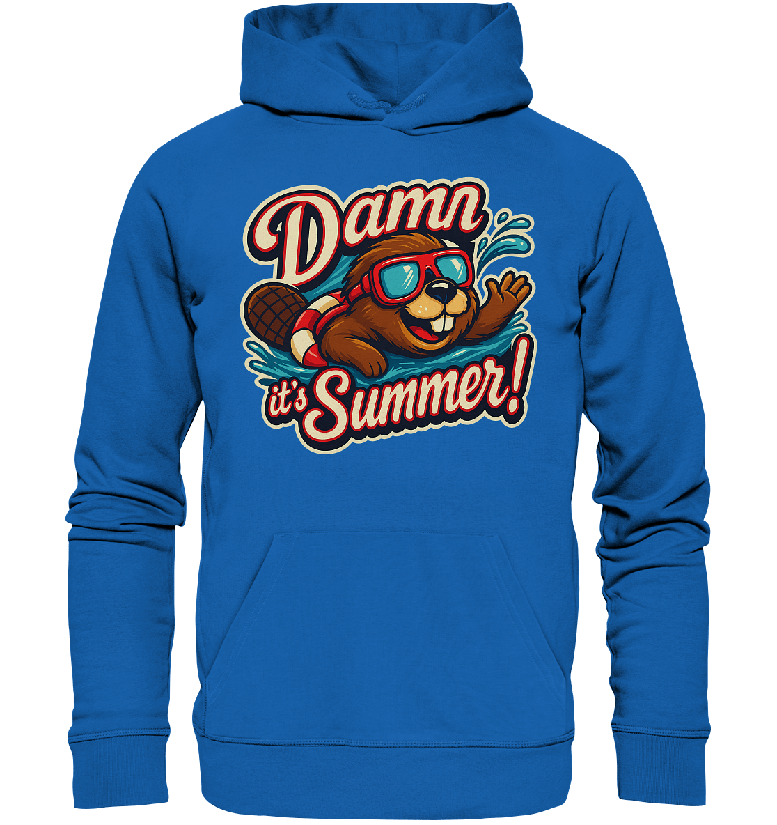 Damn it’s Summer! – Lustiges Biber - Motiv mit Schwimmring und Sonnenbrille für Sommerlaune - Premium Unisex Hoodie - FaunaFeels Onlineshop Hoodies