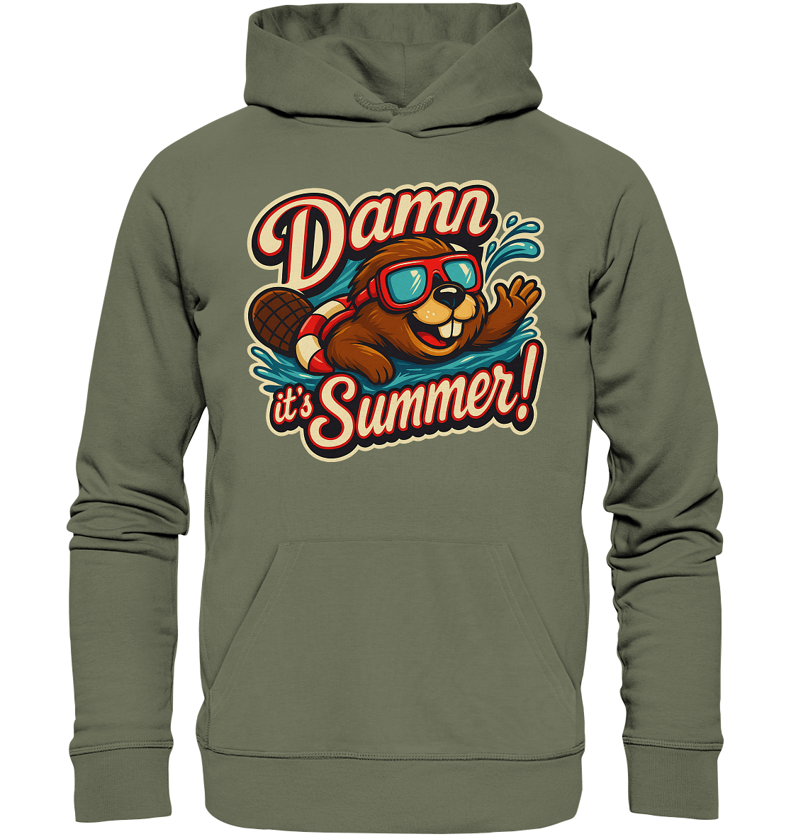 Damn it’s Summer! – Lustiges Biber - Motiv mit Schwimmring und Sonnenbrille für Sommerlaune - Premium Unisex Hoodie - FaunaFeels Onlineshop Hoodies