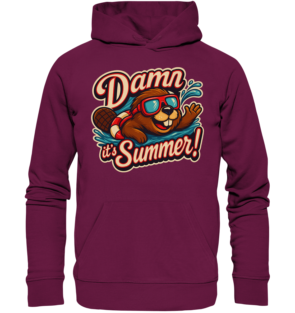 Damn it’s Summer! – Lustiges Biber - Motiv mit Schwimmring und Sonnenbrille für Sommerlaune - Premium Unisex Hoodie - FaunaFeels Onlineshop Hoodies
