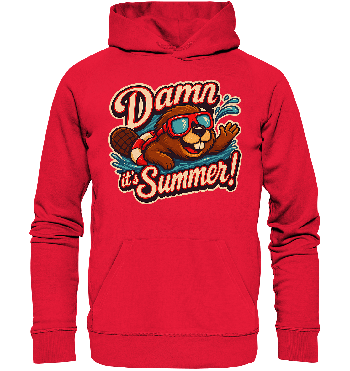 Damn it’s Summer! – Lustiges Biber - Motiv mit Schwimmring und Sonnenbrille für Sommerlaune - Premium Unisex Hoodie - FaunaFeels Onlineshop Hoodies