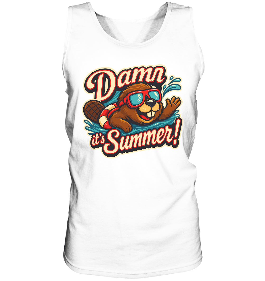 Damn it’s Summer! – Lustiges Biber - Motiv mit Schwimmring und Sonnenbrille für Sommerlaune - Relaxed Tank Top - FaunaFeels Onlineshop Tank - Tops