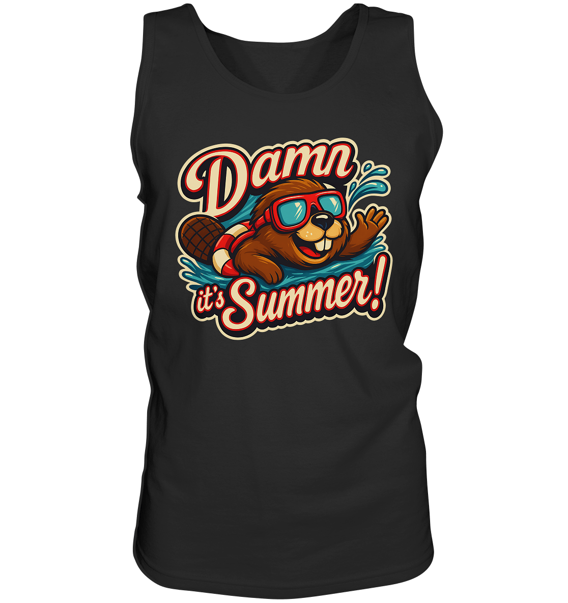 Damn it’s Summer! – Lustiges Biber - Motiv mit Schwimmring und Sonnenbrille für Sommerlaune - Relaxed Tank Top - FaunaFeels Onlineshop Tank - Tops
