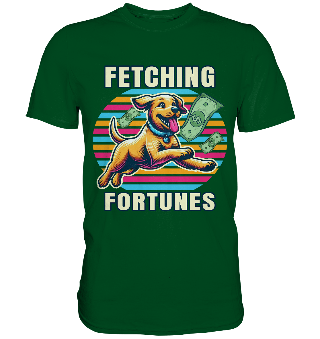Fetching Fortunes – Fröhlicher Hund jagt Geld Kopie - Premium Shirt - FaunaFeels Onlineshop Unisex - Shirts