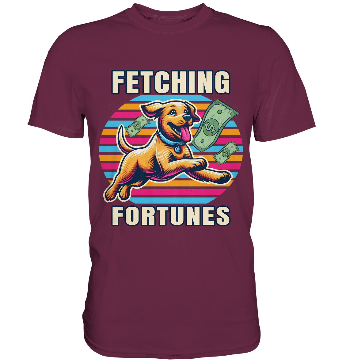 Fetching Fortunes – Fröhlicher Hund jagt Geld Kopie - Premium Shirt - FaunaFeels Onlineshop Unisex - Shirts