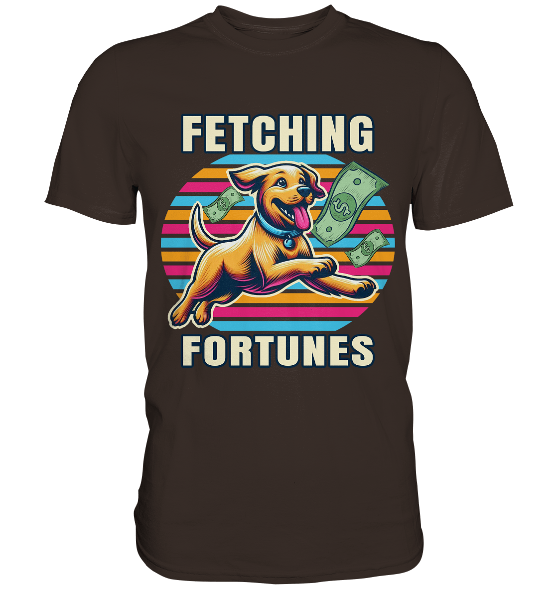 Fetching Fortunes – Fröhlicher Hund jagt Geld Kopie - Premium Shirt - FaunaFeels Onlineshop Unisex - Shirts