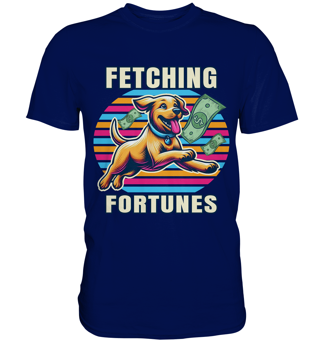 Fetching Fortunes – Fröhlicher Hund jagt Geld Kopie - Premium Shirt - FaunaFeels Onlineshop Unisex - Shirts