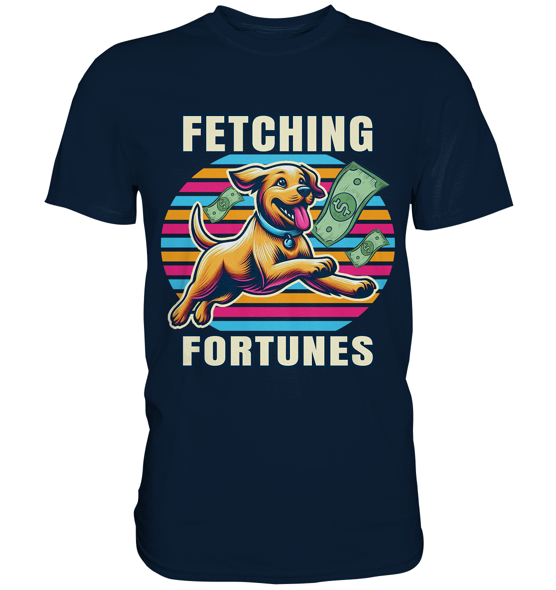 Fetching Fortunes – Fröhlicher Hund jagt Geld Kopie - Premium Shirt - FaunaFeels Onlineshop Unisex - Shirts