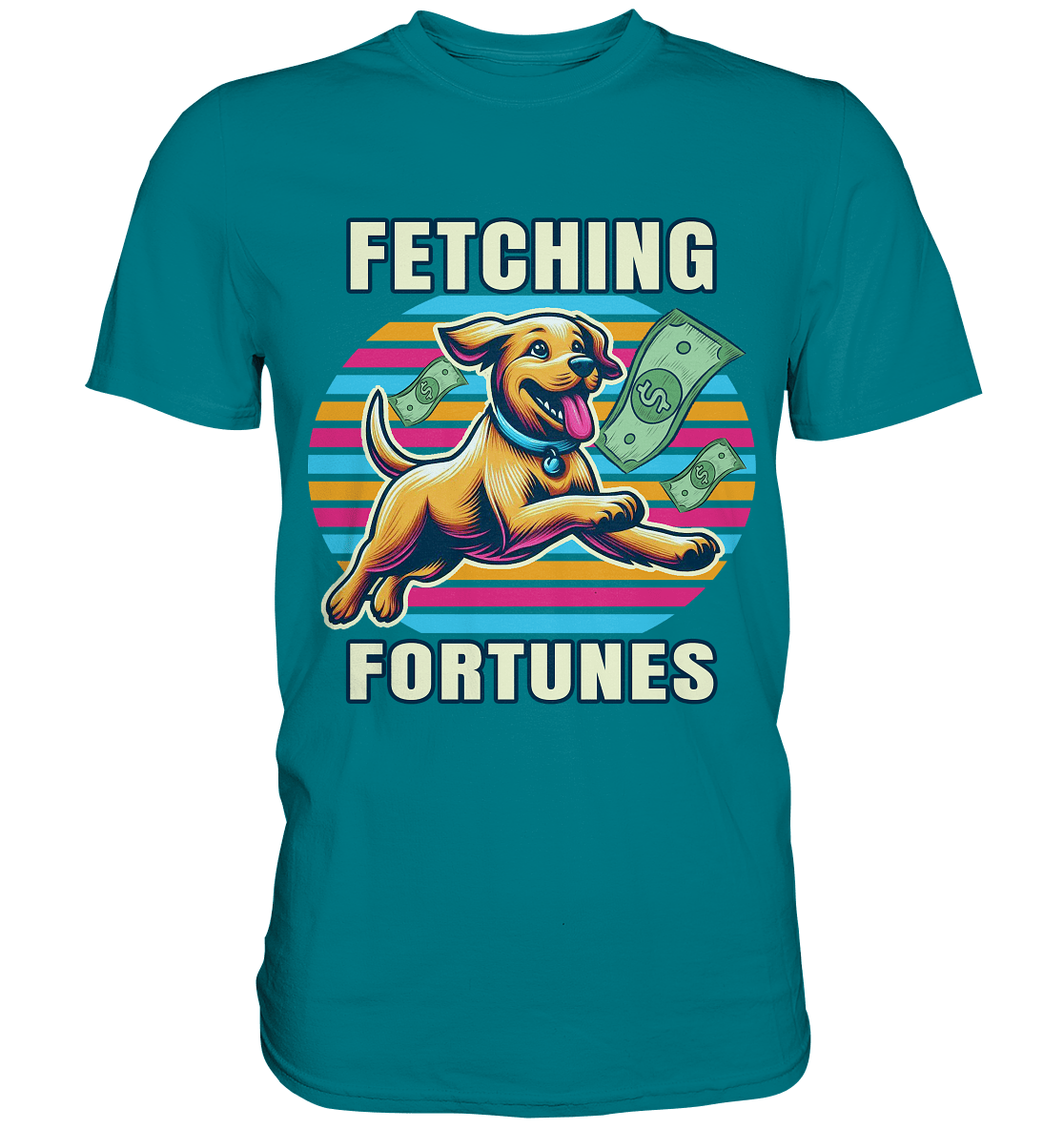 Fetching Fortunes – Fröhlicher Hund jagt Geld Kopie - Premium Shirt - FaunaFeels Onlineshop Unisex - Shirts