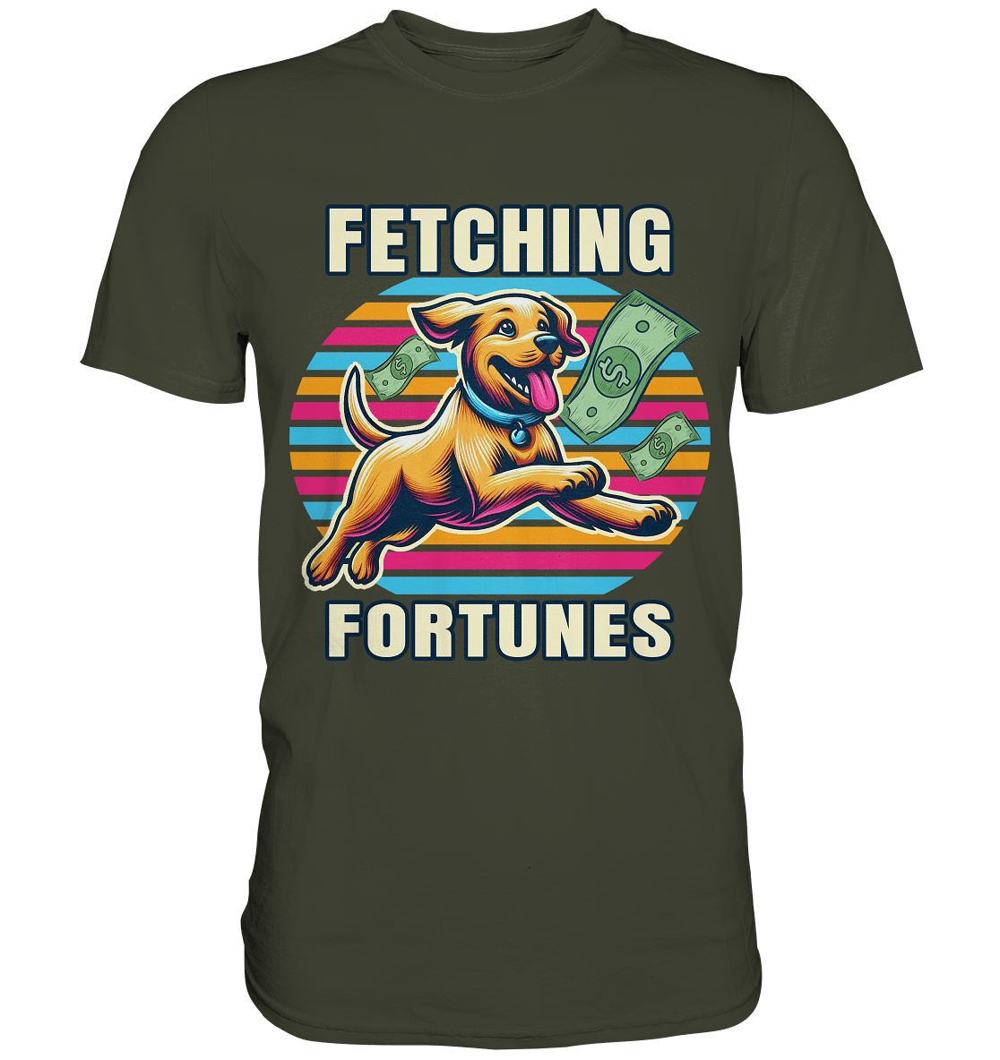 Fetching Fortunes – Fröhlicher Hund jagt Geld Kopie - Premium Shirt - FaunaFeels Onlineshop Unisex - Shirts
